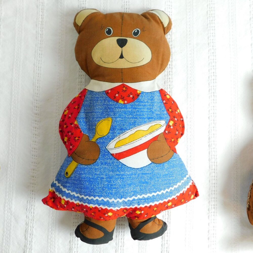 Bear Family Pillow Stuffed Plush Lot of 3, Cut & Sew Fabric 1970 Mr Mrs Vintage - Picture 5 of 14